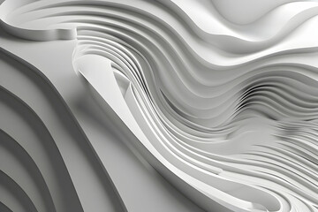 Abstract white wave patterns creating a dynamic flow in a modern architectural space