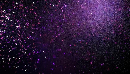 Obraz premium purple glitter explosion on black background, shimmering confetti texture, festive abstract sparkle for party design