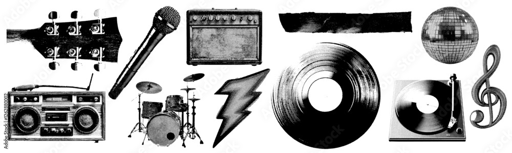 Canvas Prints set of music and instrument halftone grunge vector design elements