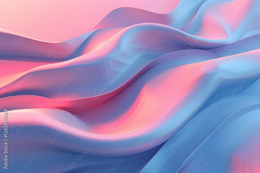 Poster abstract waves of soft pink and blue fabric flow gently, creating a serene and calming atmosphere