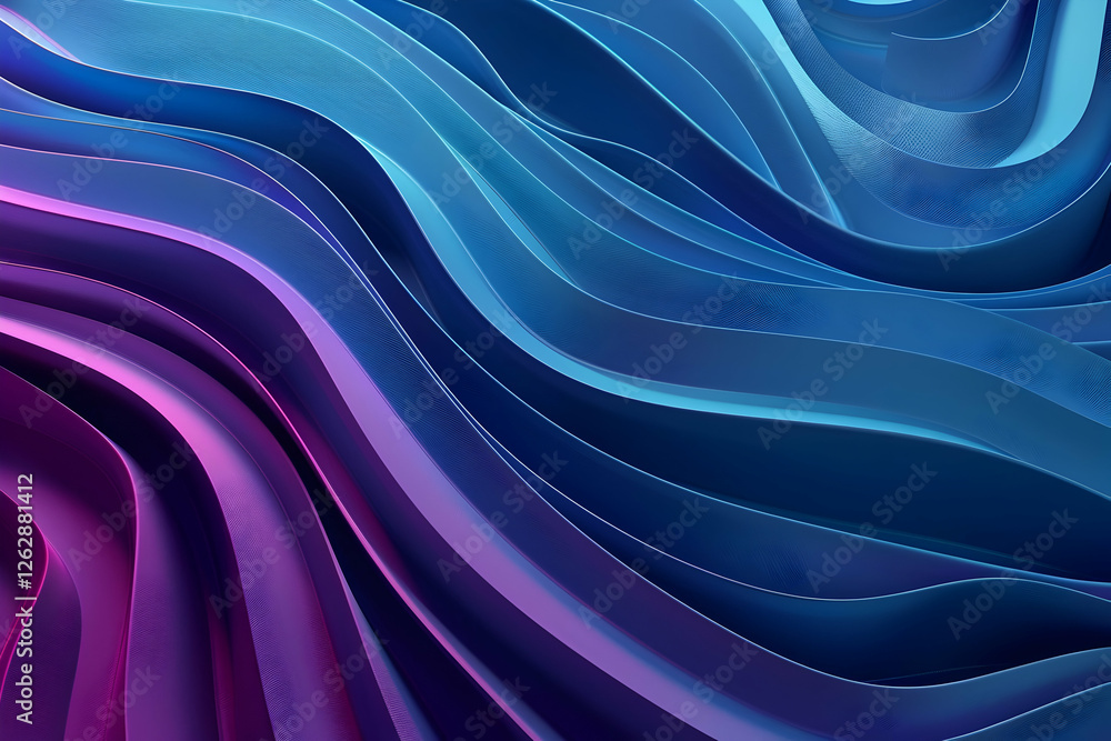 Poster abstract wavy patterns in vibrant blue and pink hues creating a dynamic visual flow