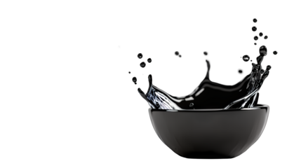 a splash of liquid falling into a white cup or glass on a transparent background, PNG image, PNG file, Generative art.