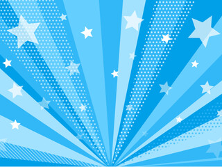 青色のポップな集中線と星