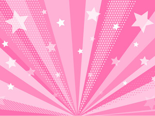 ピンク色のポップな集中線と星