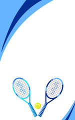 Template with tennis rackets, tennis ball and copy space on a white background. Popular sports. Sport vector illustration for poster, banner, invitation.