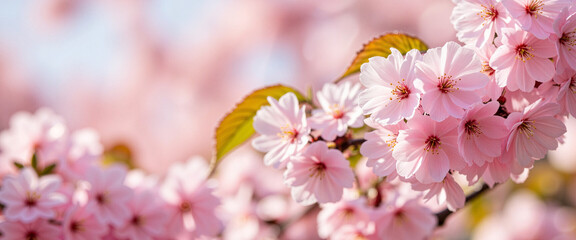 Clusters of pink cherry blossoms swaying in a Japanese garden, Cherry Blossom Festival