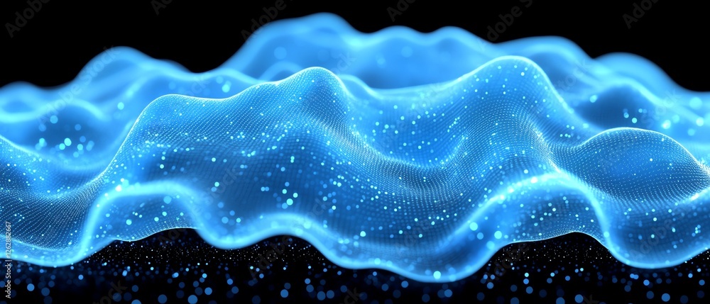 Poster abstract blue digital wave background design 3d data flow dark shiny