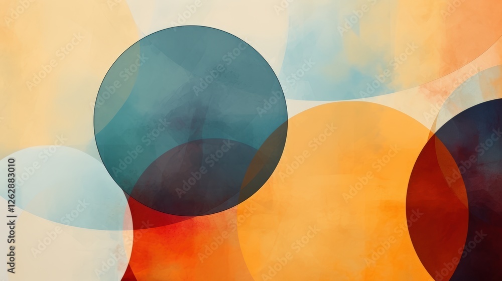 Poster abstract design featuring overlapping circles in vibrant colors, creating a visually engaging and mo