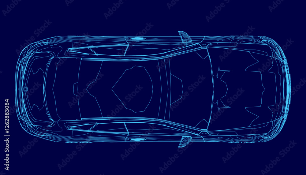 Poster a car is shown in a blue color scheme. the car is a modern design with a sleek and aerodynamic shape
