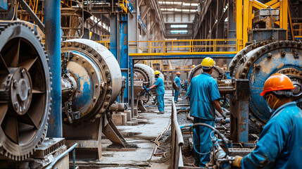 The interior of a cement factory showcasing workers operating machinery in a neat and efficient space, highlighting the clean and knowledgeable processes at work.