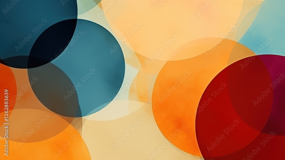 Poster an abstract composition featuring overlapping circles in various colors, creating a vibrant and harm