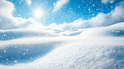 Snowy landscape with bright winter sun and blue sky