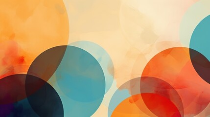 Obraz premium An abstract image featuring colorful, overlapping circles in warm tones like orange, blue, and brown against a soft background.