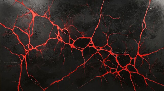 Abstract Volcanic Lava Flow: Red Veins on Black Surface