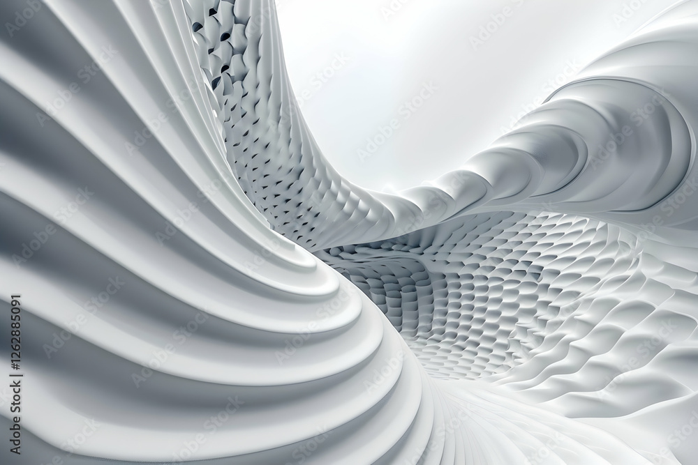 Poster abstract white wave structure with smooth curves and patterns in a futuristic environment
