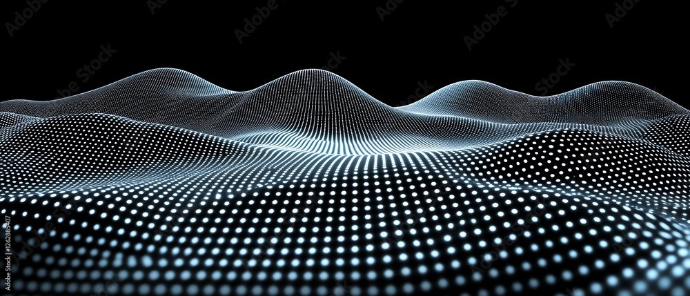 Poster abstract digital waveform dots pattern design 3d art dark blue grid