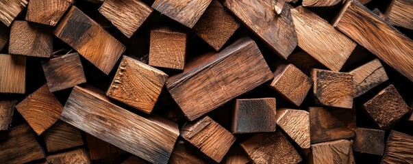 Fototapeta premium Close-Up of Pile of Cut Wooden Blocks