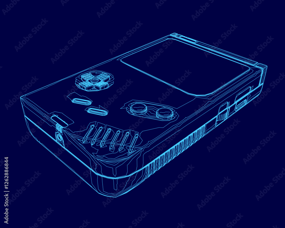 Poster a blue image of a video game controller. the controller is shown in a stylized way, with the buttons