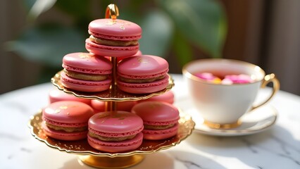 Aesthetic Dessert Table with Pink Macarons