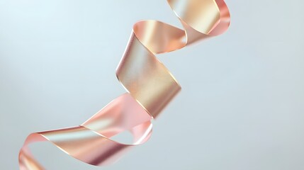Elegant flowing ribbon in soft peach and ivory colors on grey background