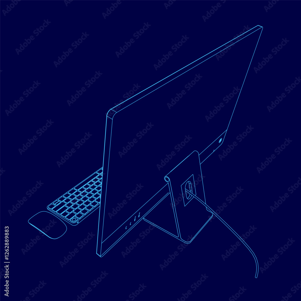 Poster a computer monitor is displayed with a keyboard and mouse on the left side. the monitor is placed on