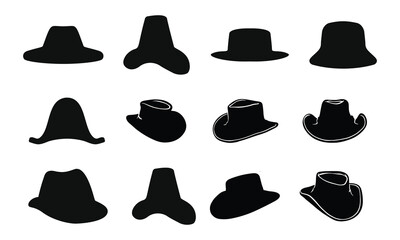 Retro hats silhouette art of Vector illustration Top hat isolated on white background
