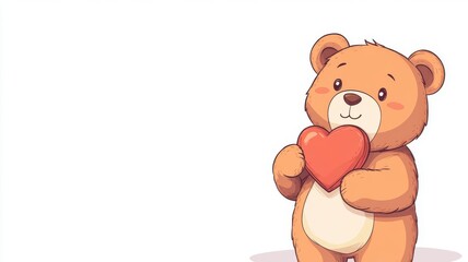 A teddy bear holding a heart, cute gift, vector illustration, cartoon style, isolated on white background