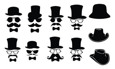 Set of tie bows with hats and glasses