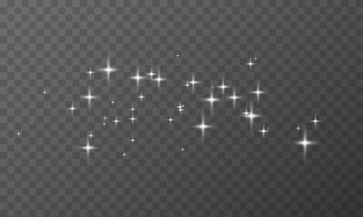 Twinkling stars, magic dust, glitter effect. White sparkles vector overlay