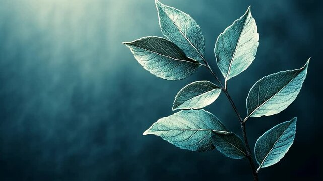 Teal leaves branch, dark background, nature, serenity, website banner