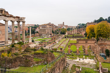 Naklejka premium Ruins of roman forum in ancient Rome´s historic downtown