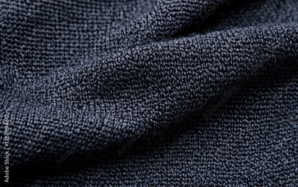 Poster close-up of textured dark fabric showcasing intricate weave patterns and soft drape ideal for fashio