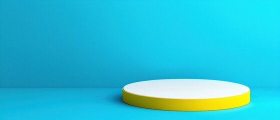 Minimalist display platform on vibrant blue background, ideal for showcasing products or artworks in modern photography.