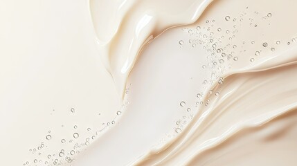 A clean, minimalist background with a white beauty cream stain in the center, illustrating the texture and shine.