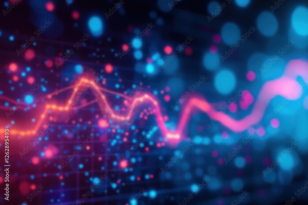 Poster abstract colorful digital background with glowing lines and dots representing data visualization and