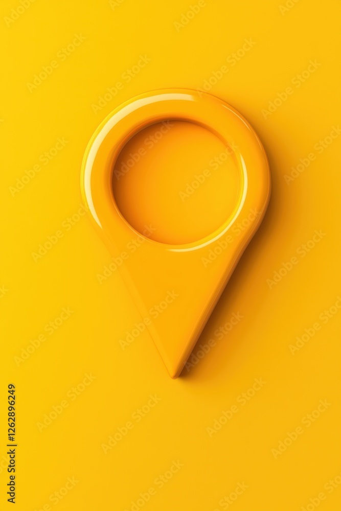 Poster a vibrant yellow location pointer, symbolizing navigation and mapping concepts, isolated on a bright