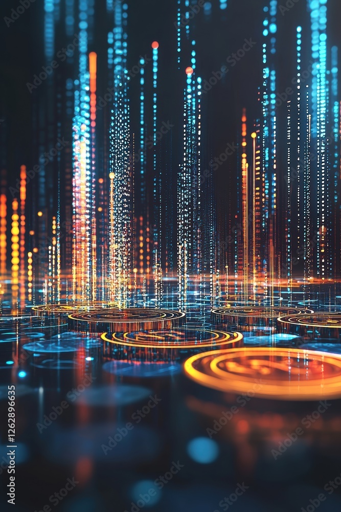 Poster abstract digital landscape with glowing data streams, representing technology, innovation, and artif