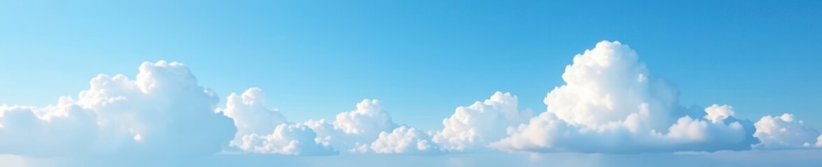 Obraz premium Soft, white cumulus clouds fill a vibrant blue sky , horizon, clouds
