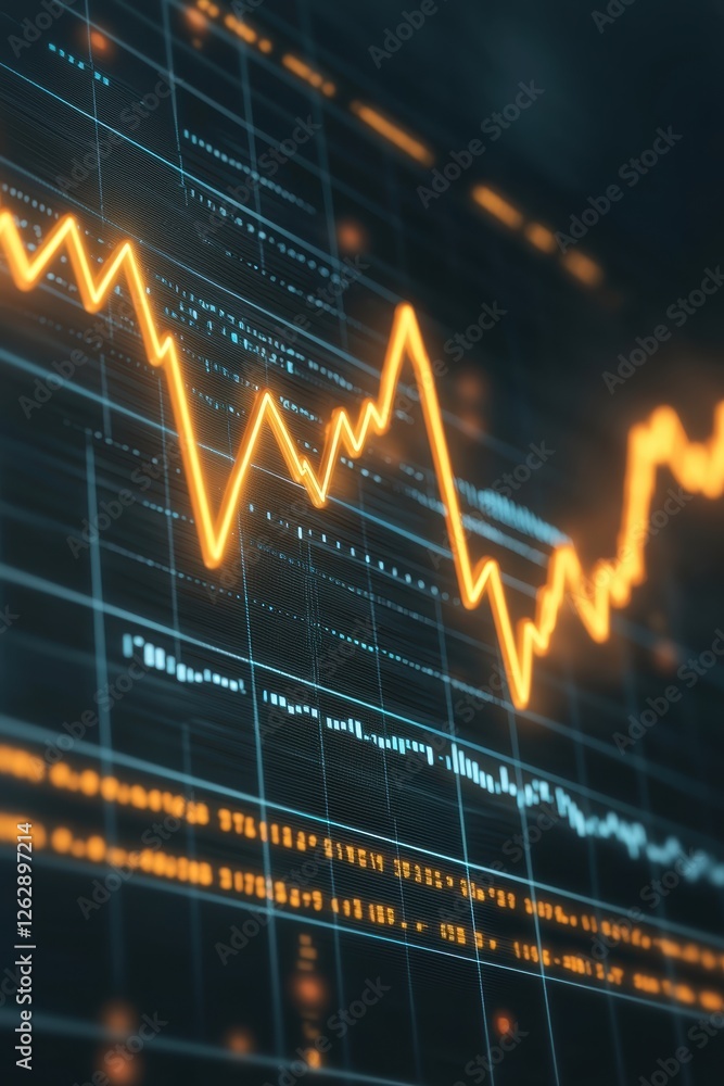 Aufkleber dynamic financial chart displaying fluctuating data trends with vibrant orange lines against a dark 