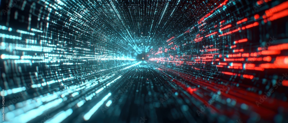 Poster vibrant abstract digital tunnel with luminous lines representing data and technology advancement in 