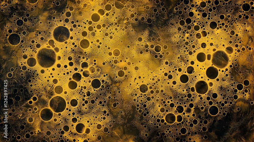 Poster abstract golden bubbles on a dark background, creating a mesmerizing visual effect, ideal for design