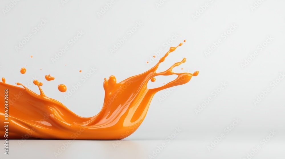 Poster dynamic orange paint splash creating artistic motion on clean white background