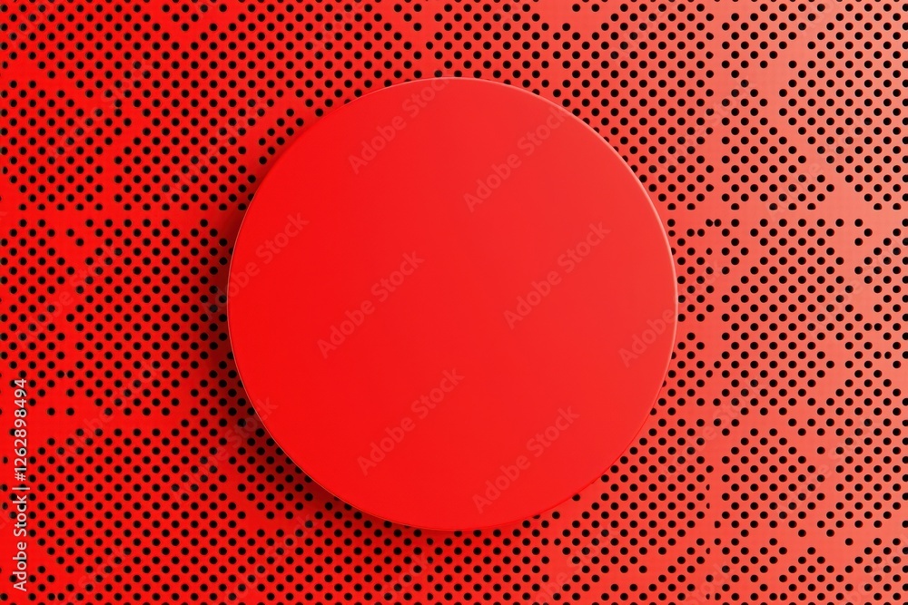 Poster minimalist red circle on a textured red background with perforated pattern, ideal for modern art and