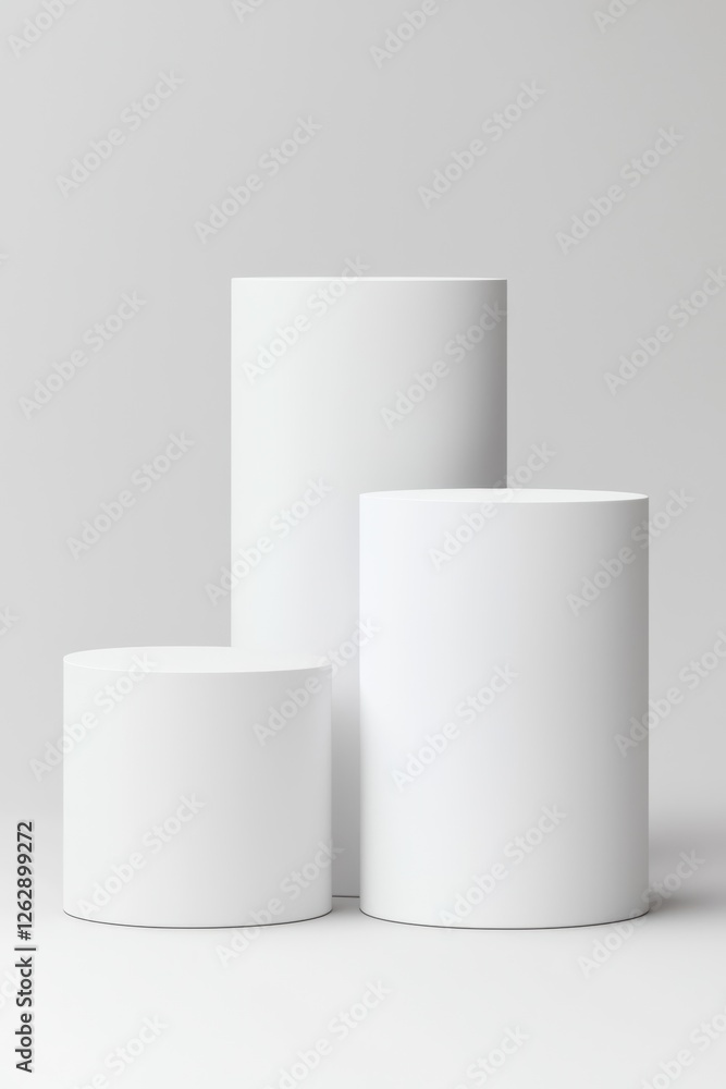 Aufkleber minimalist display of three white cylindrical objects on a light background, perfect for showcasing 