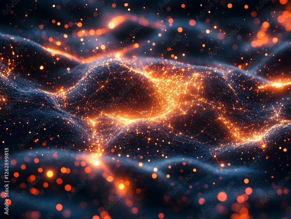 Poster glowing qubit lattice computational network floating in cosmic space quantum computing concept