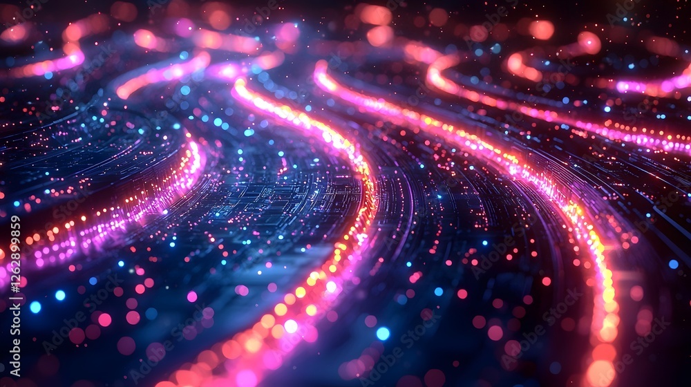 Poster radiant quantum circuit board with glowing computational pathways