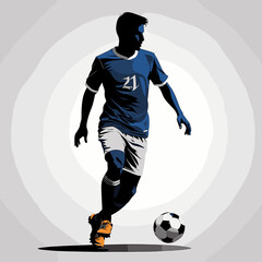 Silhouette of a soccer player dribbling the ball with determination on a stylish background