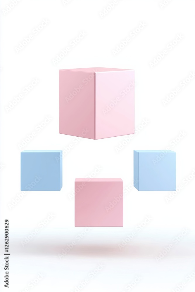 Poster colorful geometric blocks floating in a minimalist space, perfect for modern design, creativity, and