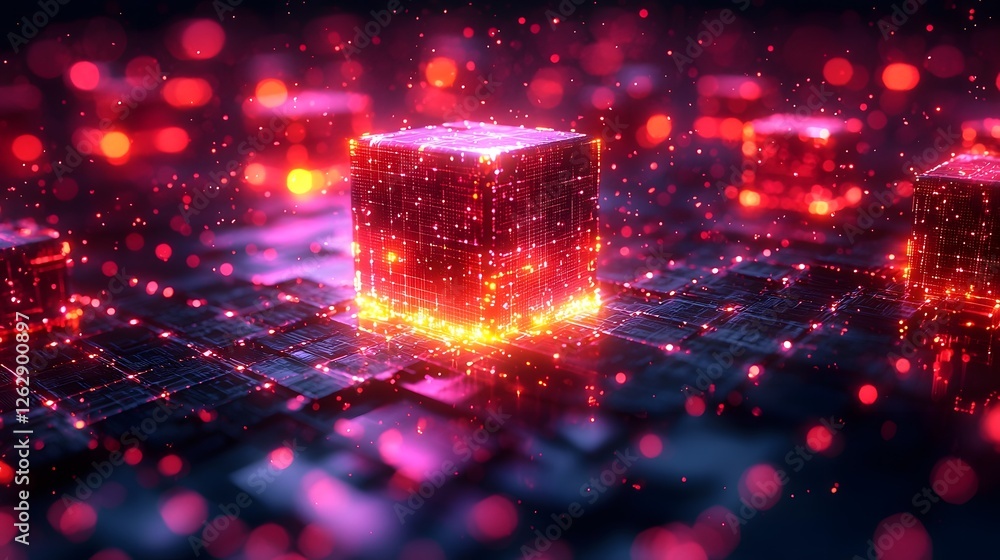 Poster radiant quantum supercomputer glowing with interconnected qubits in mesmerizing pattern