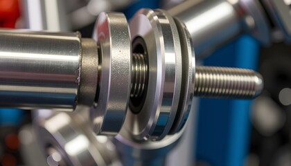 Fototapeta premium Heavy-duty wrench tightening bolt, chrome reflection, mechanical depth.